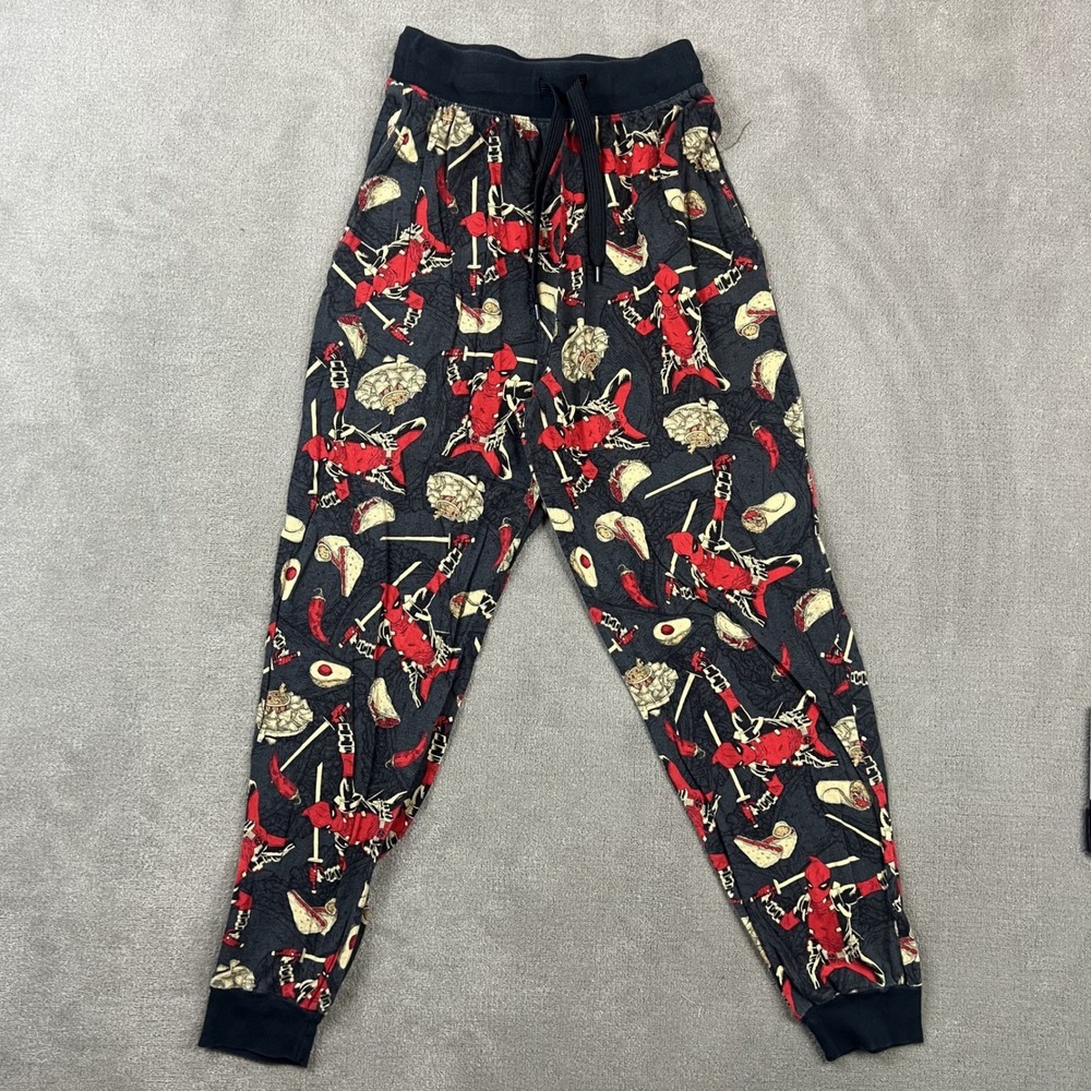 Marvel Deadpool Pajama Pants Size Small Mens Black Taco Graphic Cotton Joggers